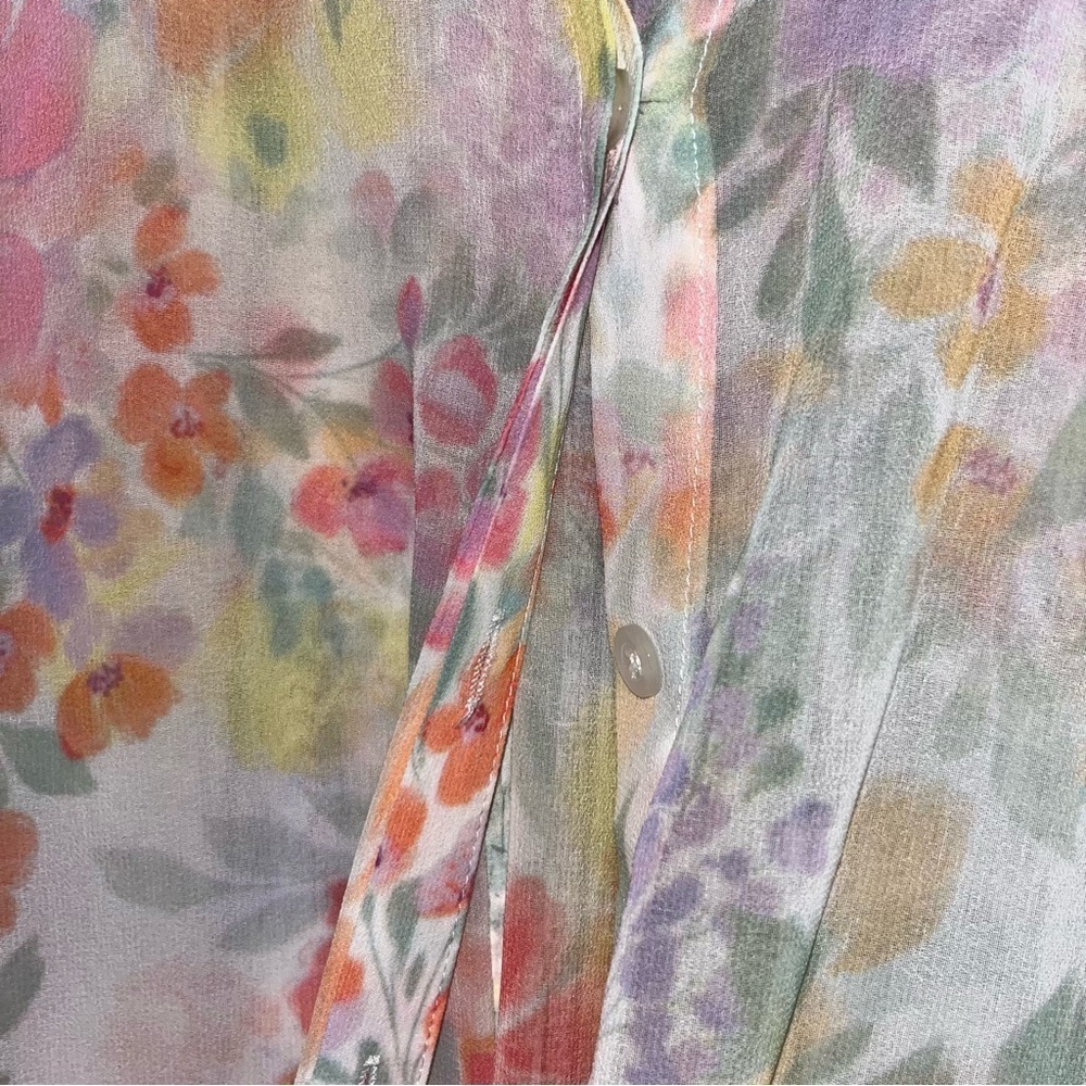 Olivaceous Sheer Lush Blooms Chiffon Button Up Fairy Whimsy Coquette Regencycore - Picture 5 of 9